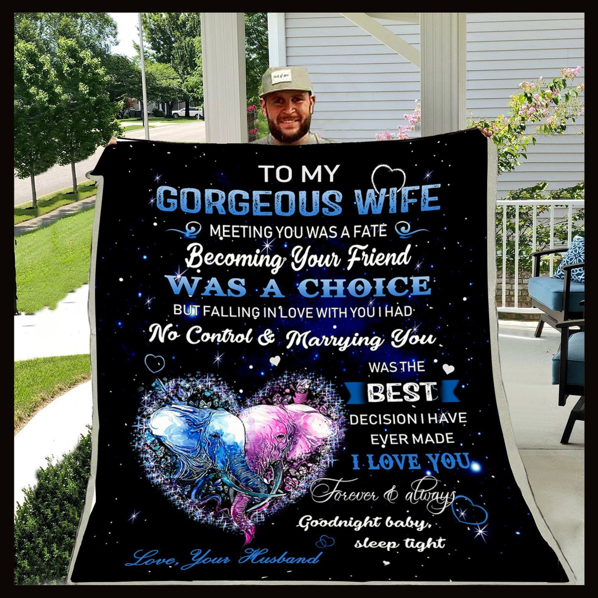 Personalized Elephant To My Gorgeous Wife Sherpa Fleece Blanket From Husband Falling In Love With I Had No Control Great Customized Blanket Gifts For Birthday Christmas Thanksgiving Perfect Gifts For Wedding Anniversary