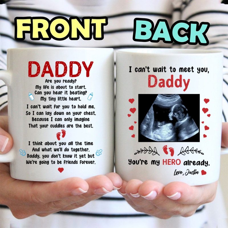 Personalized First Father’S Day Mug Sonogram Mug, Pregnancy Ultrasound Gift For Dad To Be