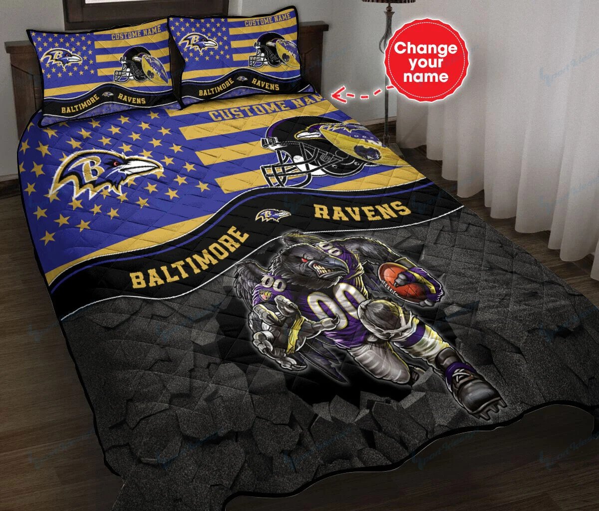 Baltimore Ravens Personalized Quilt Set Bg03