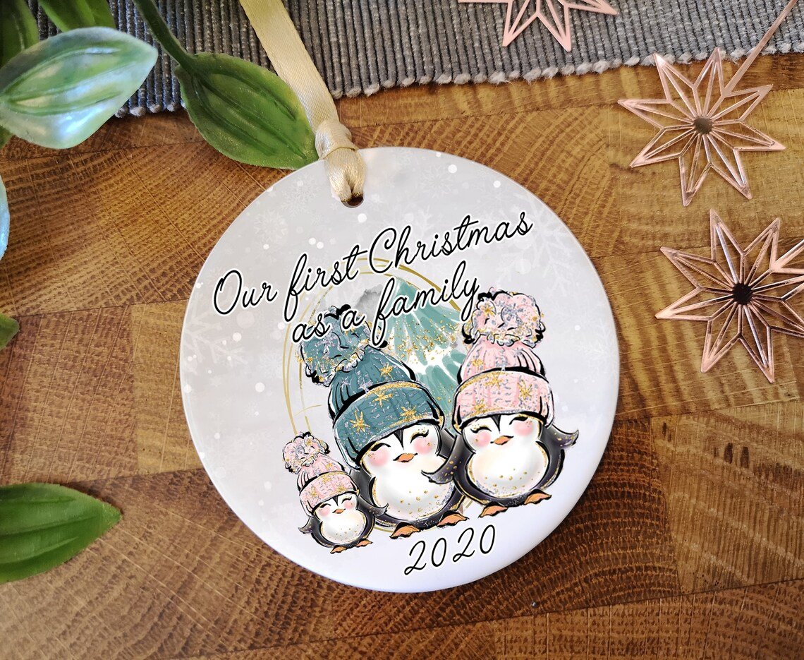 Personalised 1St Christmas As A Family Penguin Bauble Ornament