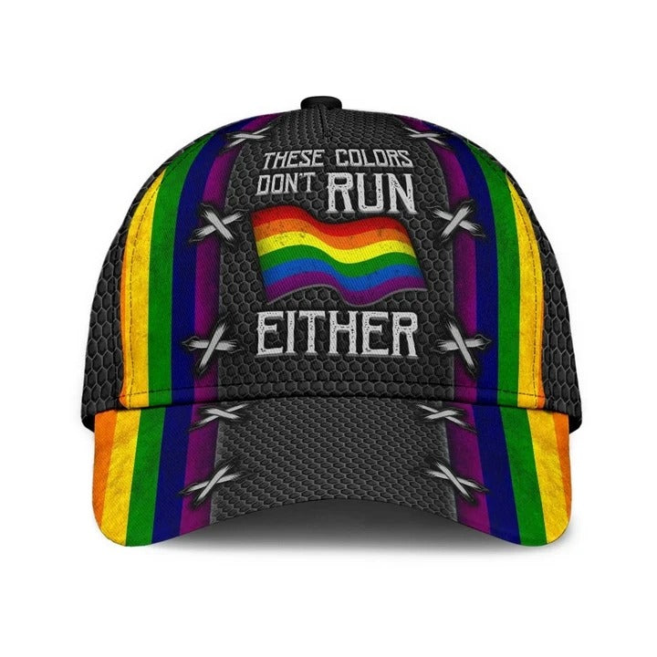 Pride 3D Baseball Cap Hat, Lgbt These Colors Don’T Run Either, Gifts For Couple Gay Man