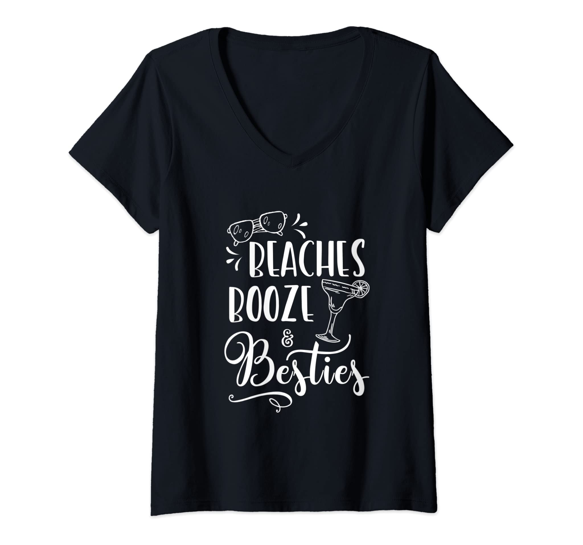 Womens Funny Friends Weekend Girls Trip – Beaches Booze and Besties V-Neck T-Shirt