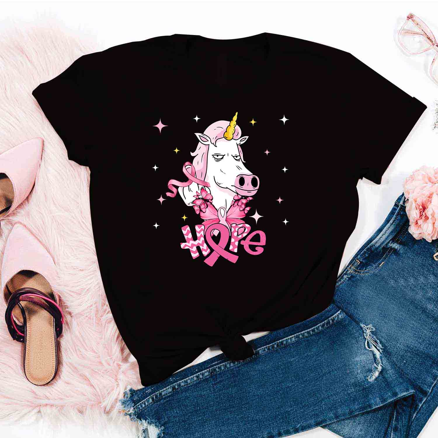 Unicorn Hope Shirt – Breast Cancer Awareness T-Shirt Gifts For Mom Daughter Friends Hoodies Sweater Pink