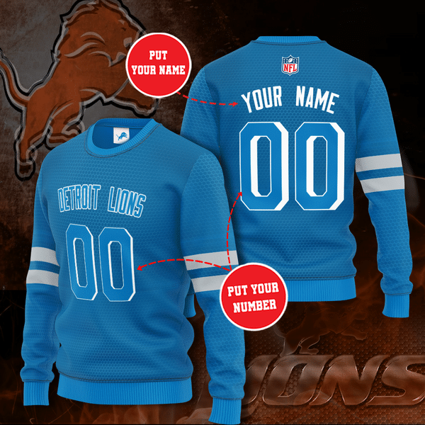 Personalized Detroit Lions Professional Football Team All Over Print 3D Sweatshirt-Blue-Tph