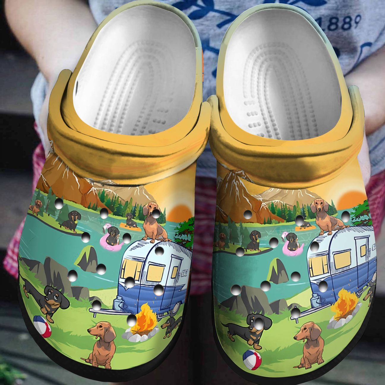 Dachshund Personalized Clog, Custom Name, Text, Color, Number Fashion Style For Women, Men, Kid, Print 3D Camping Dachshund