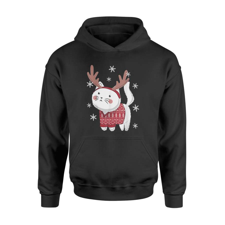 Ugly Christmas Sweater Cat Reindeer Antlers Headband Shirt – Standard Hoodie