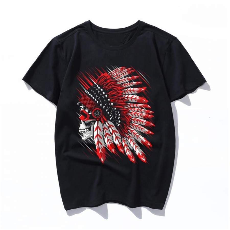 indian chief skull 90s Fashion T Shirt Women Kawaii Print Short Sleeve O-neck men T-shirt Vintage Vogue Ullzang TShirt Harajuku Top Tees Female