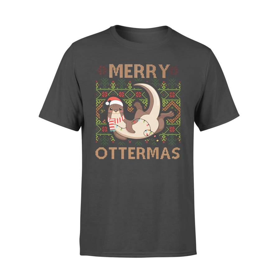 Merry Ottermas Otter Christmas Knitting Style T-shirt