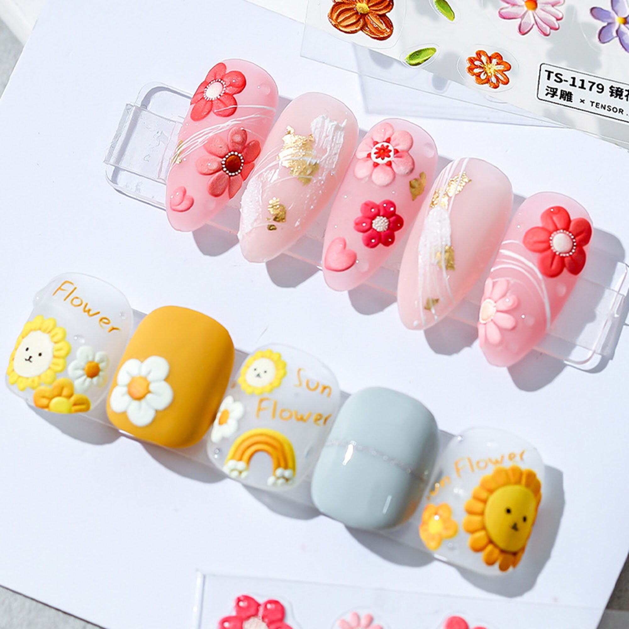 Summer Flower Nail Stickers, Flower Nail Decals, Summer Nails, 5d Embossed