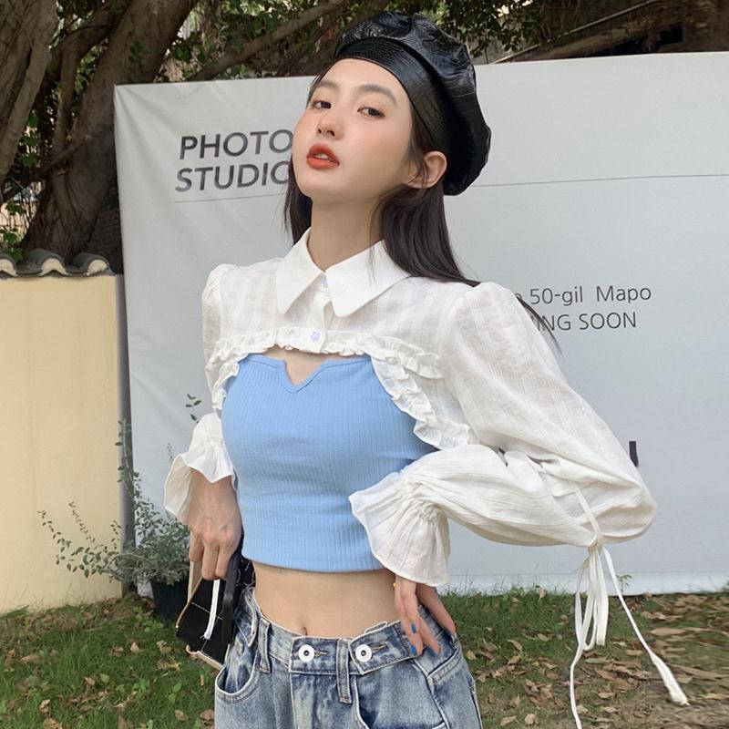 2 Pieces Sets Women Korean Style Sexy Chic Fashion Turn Down Collar All-match Ulzzang Club Young Y2k Stylish Female Streetwear alx