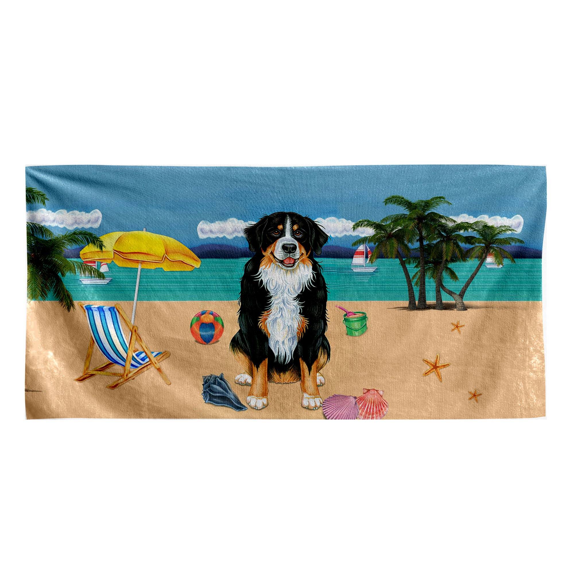 Gearhumans 3D Bernese Mountain Dog Custom Beach Towel