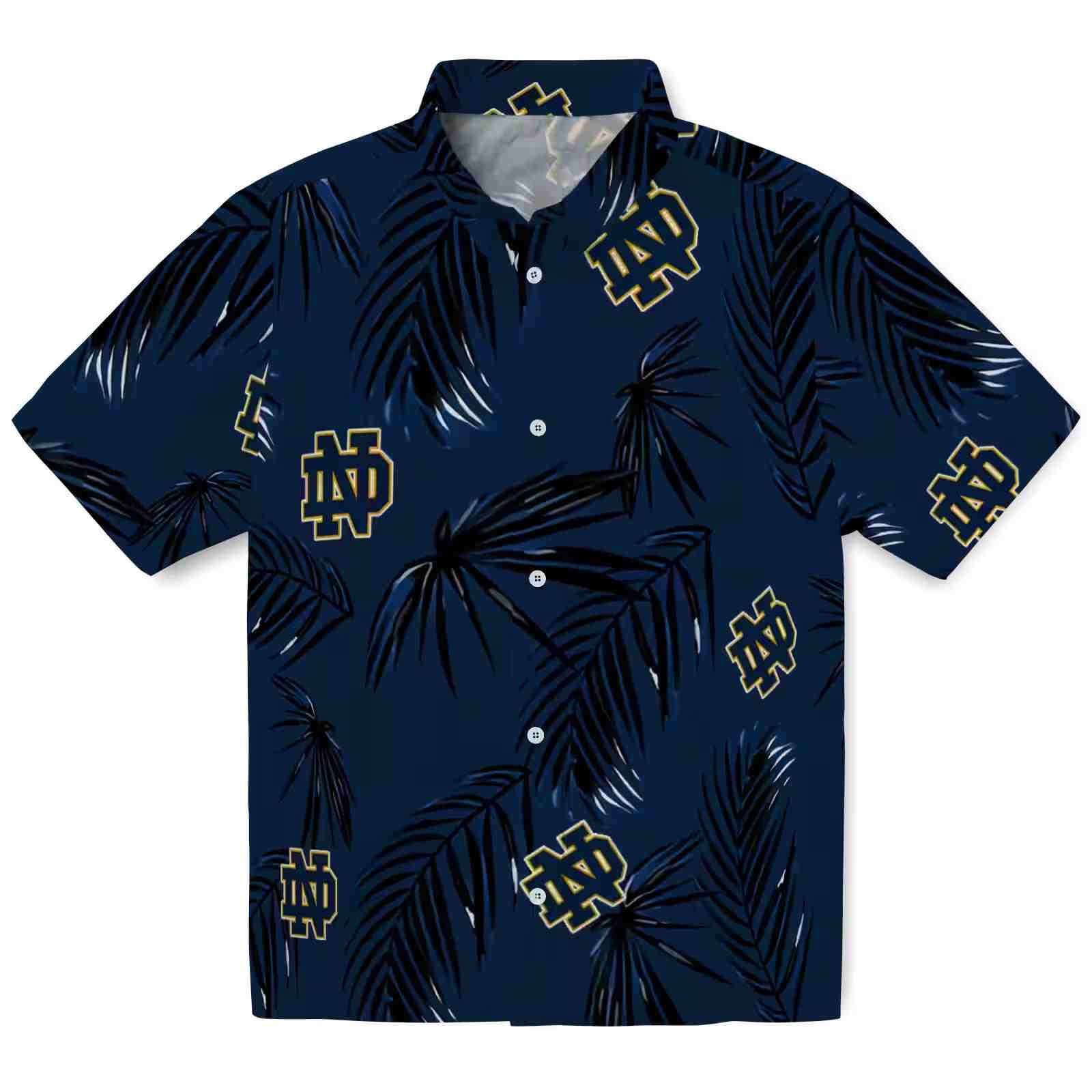 Notre Dame Fighting Irish Palm Leaf Navy Hawaiian Shirt