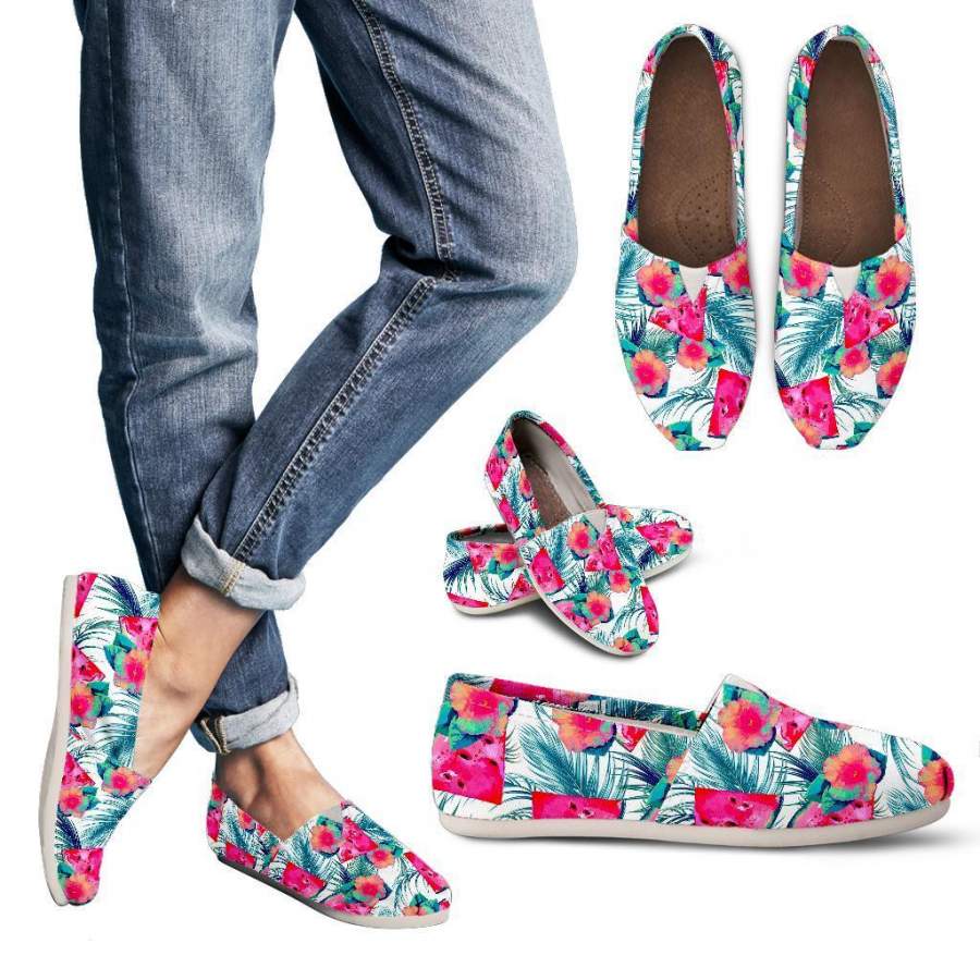 Watermelon Teal Hawaiian Pattern Print Women’s Casual Shoes