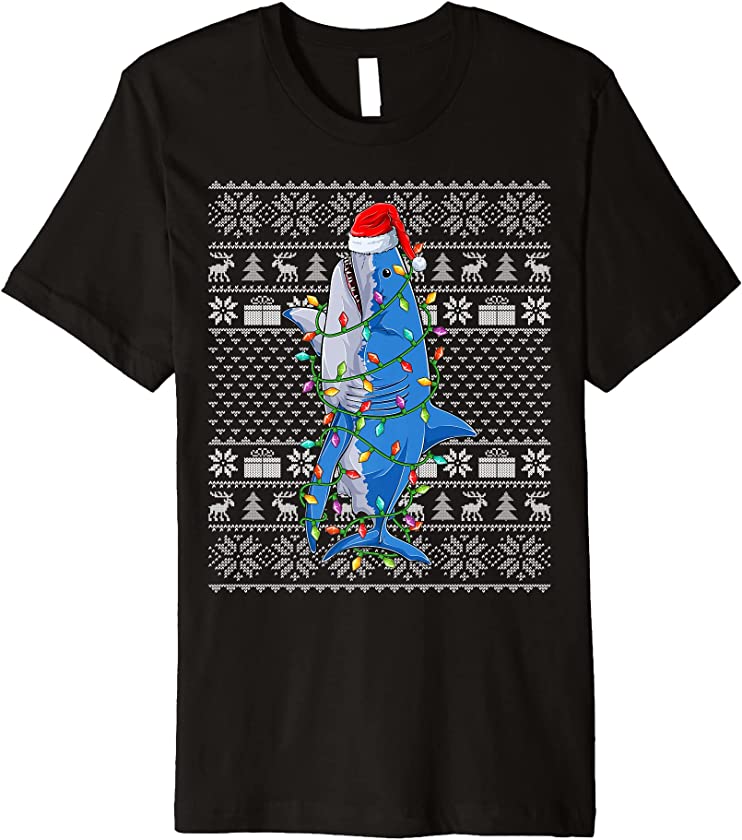 Xmas Tree Shark Fish Lover Santa Hat Ugly Shark Christmas Premium T-Shirt