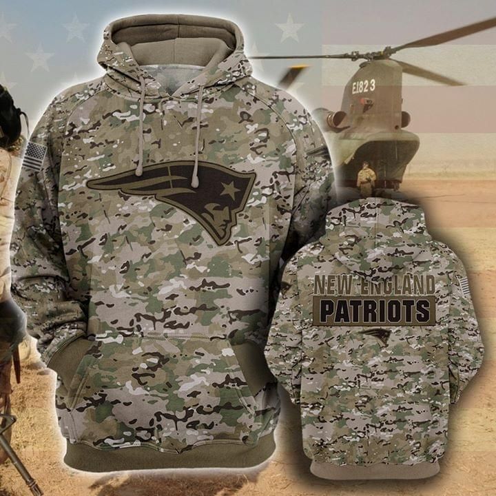 New England Patriots Camouflage Veteran 3D Cotton T-Shirt Hoodie