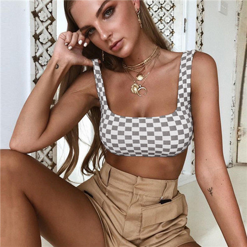 Causey Sexy Rushed Slim Crop Top Women Plaid 2019 Summer Top Women Casual Party Beach Tank Top Cropped feminino alx