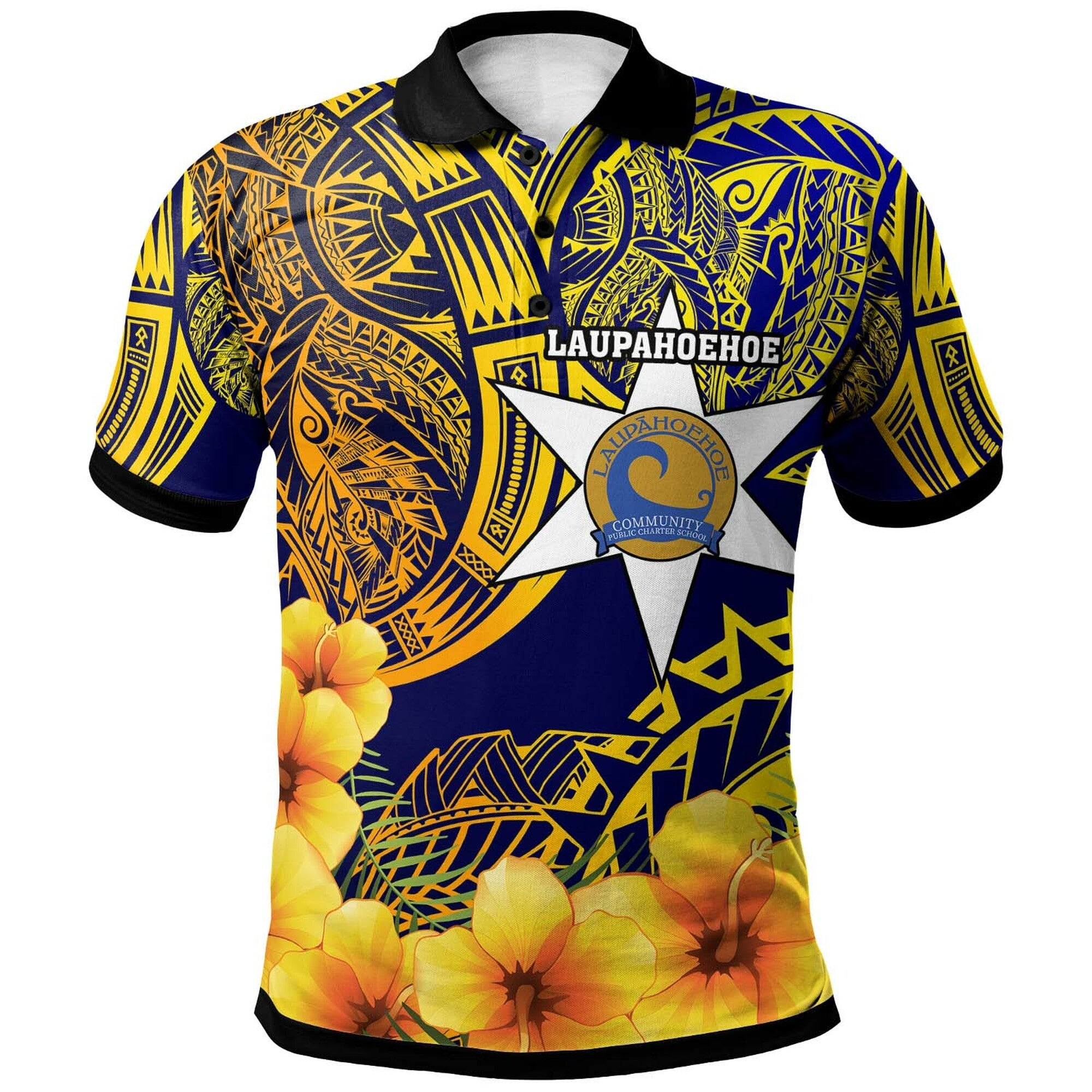 Hawaii Custom Polo Shirt – Lauphoehoe Community Public Charter School With Polynesian And Hibicus Flower