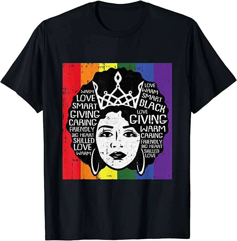 Black Queen Gay Pride Flag Afro Hair LGBT-Q Proud Ally T-Shirt