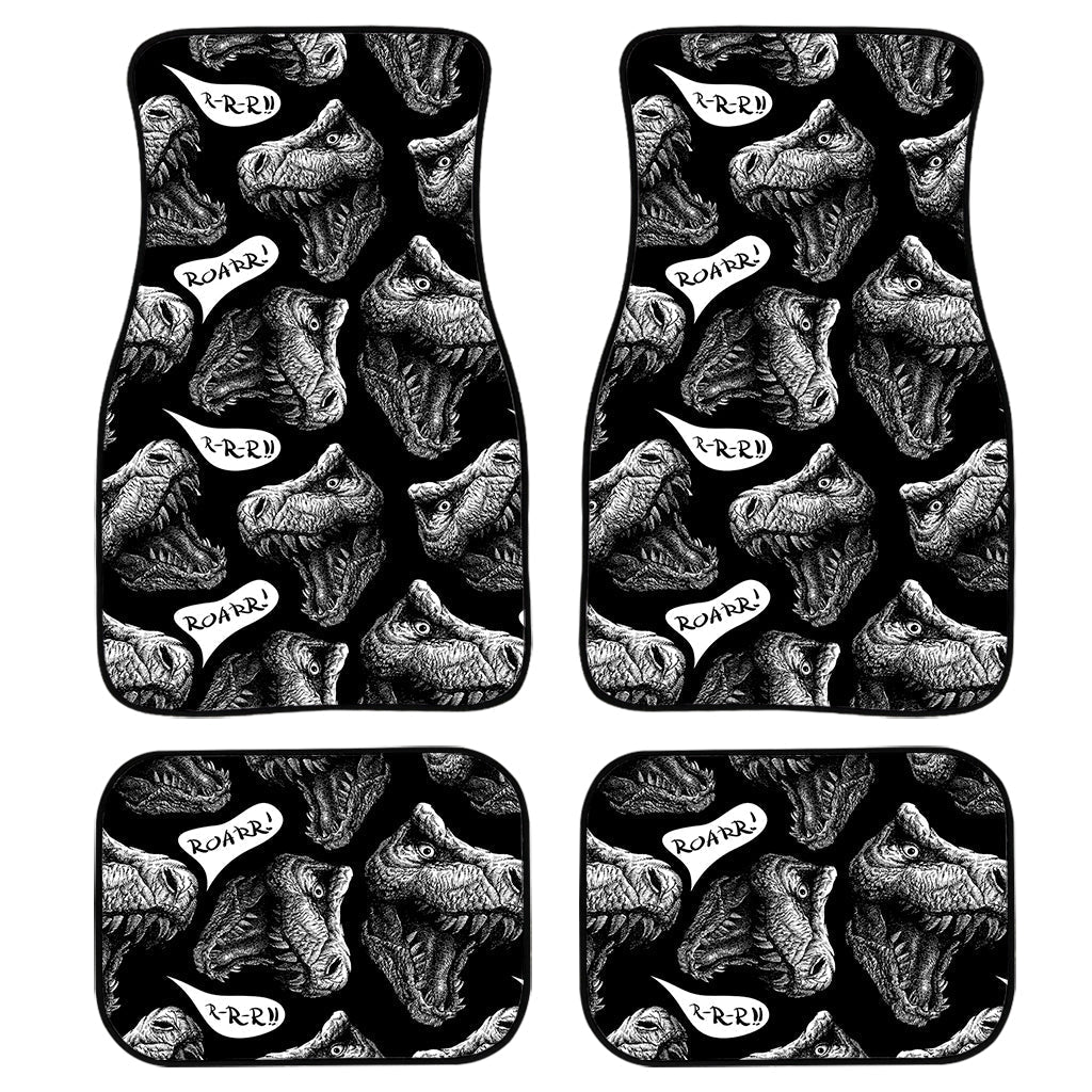 Black And White T-Rex Dinosaur Print Front And Back Car Floor Mats, Front Car Mat