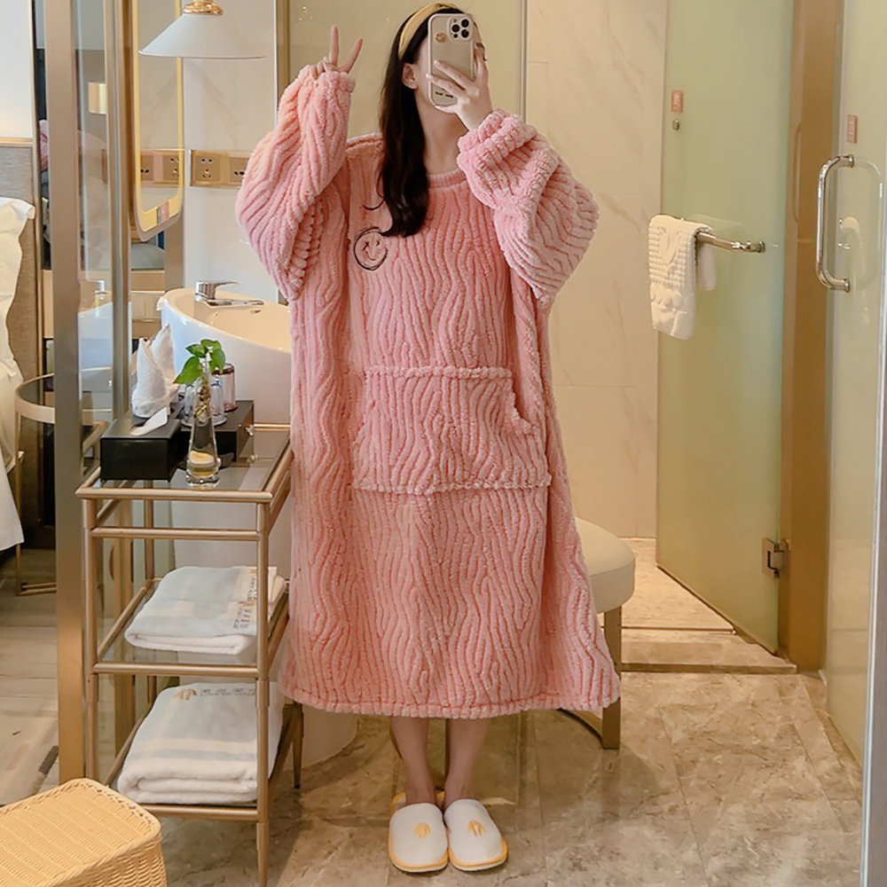 Winter Women Pajamas Warm Sleepwear Sets Flannel Sleeping Dress Thick Night Dress Nightgown Large Size 7XL Sleepwear Pijama alx