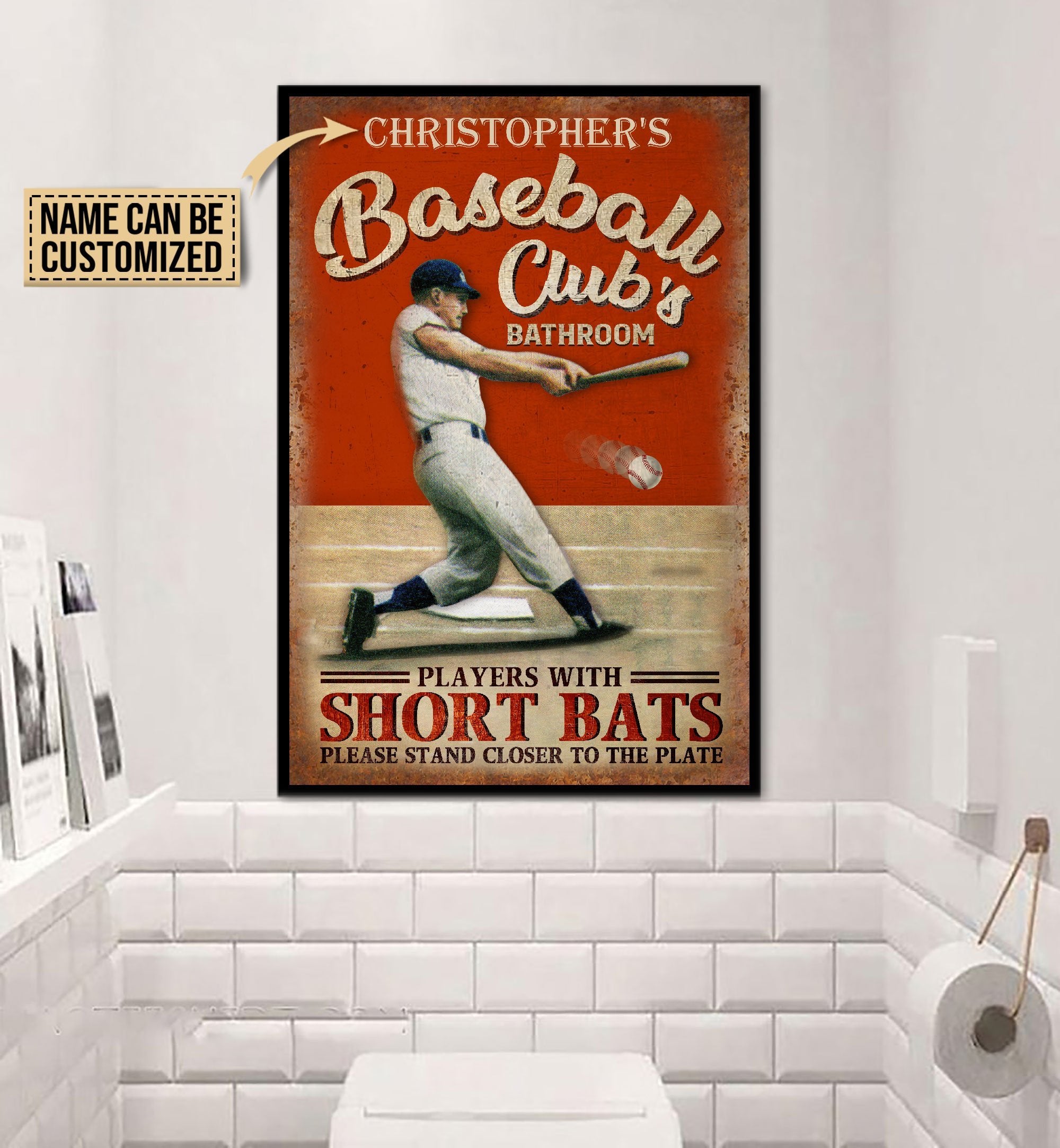 Aeticon Gifts Personalized Baseball Club Bathroom Short Bath Canvas Mom Dad Gift Home Decor