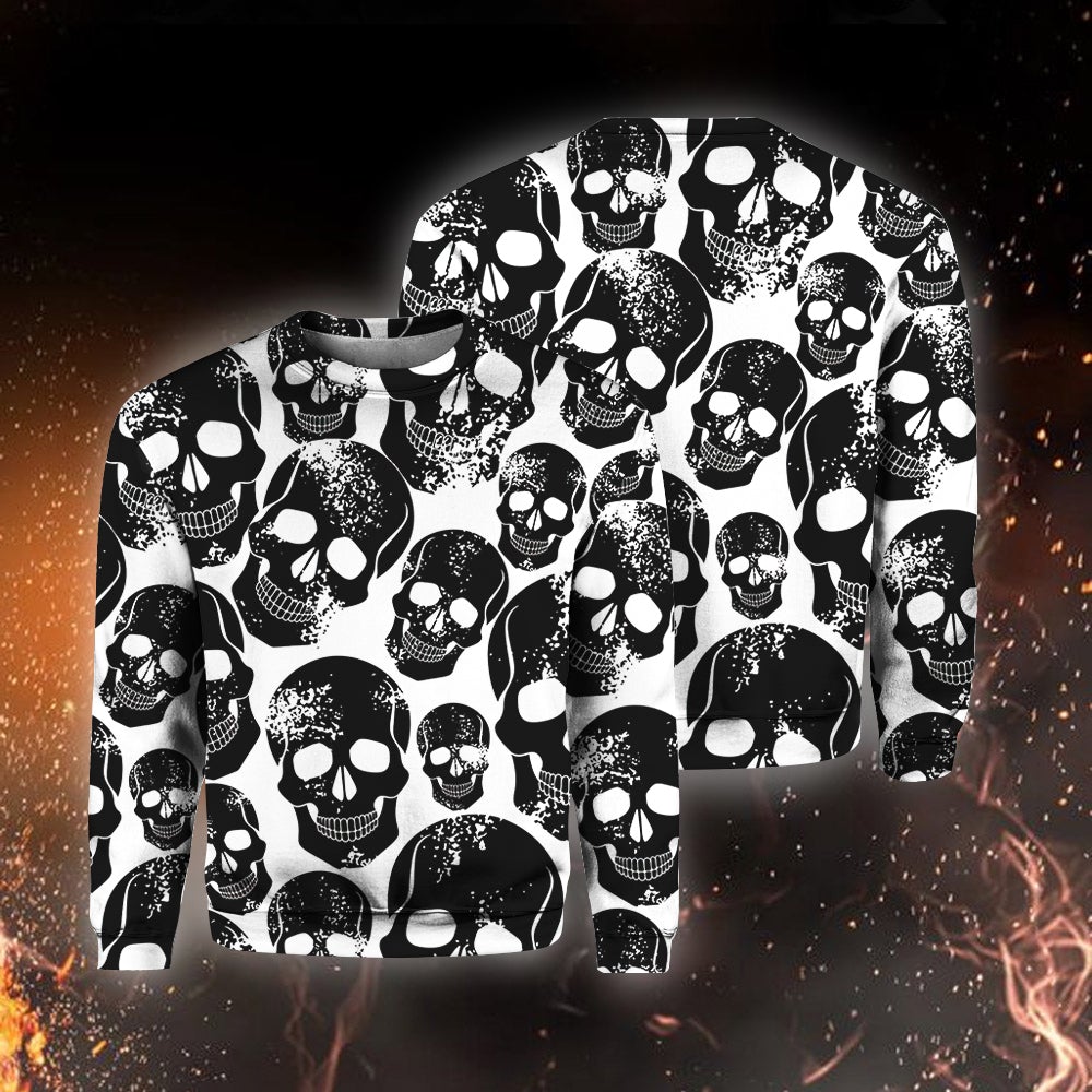 Skull Head Black And White Crewneck Sweatshirt All Over Print Sweatshirt For Women Sweatshirt For Men