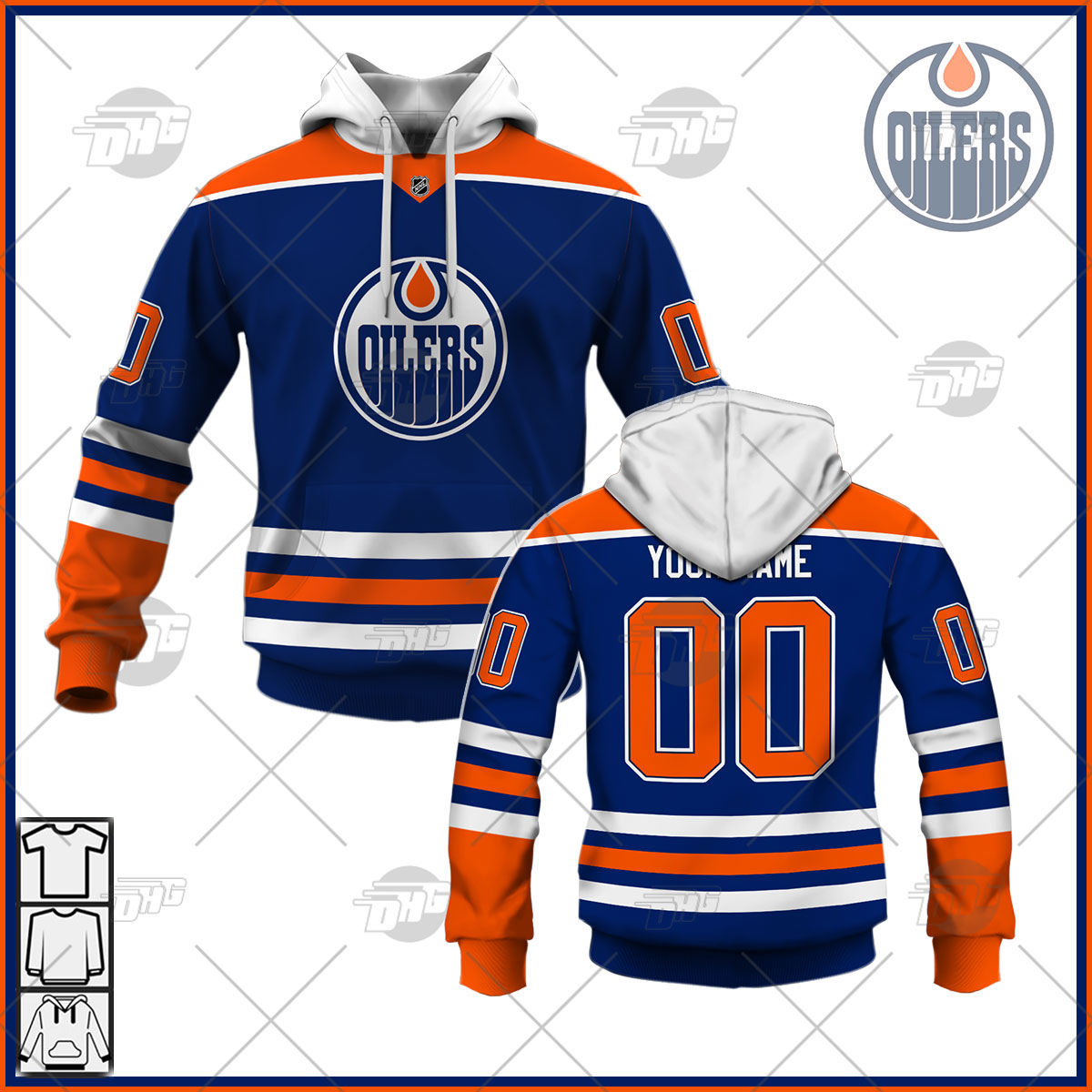 Personalized Mens Edmonton Oilers Royal Alternate Jersey Personalize Hoodie