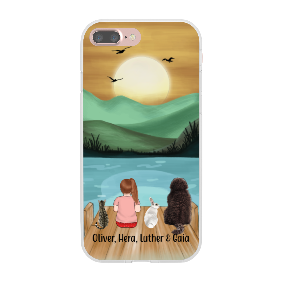 Personalized Phone Case, Kid With Cat, Rabbit And Dog Custom Gift For Animal Lovers