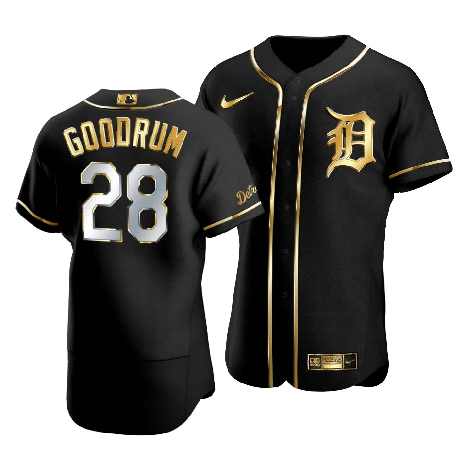 Men’S Detroit Tigers Niko Goodrum #28 Golden Edition Black  Jersey