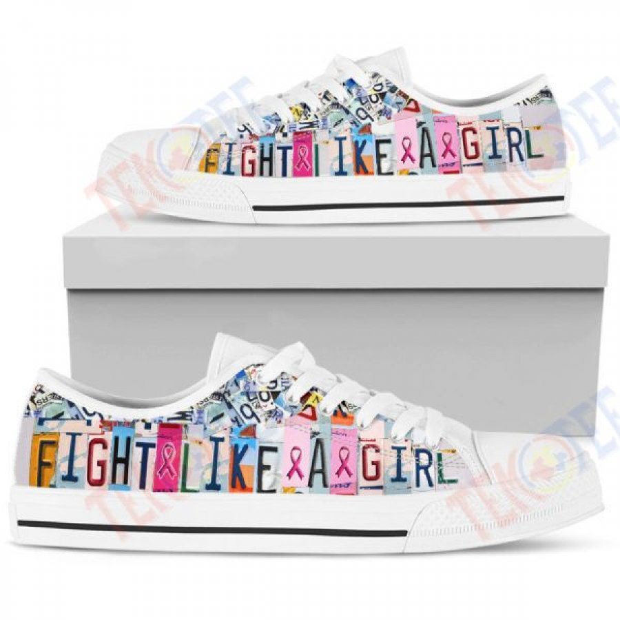 Mens Womens Fight Like A Girl Breast Cancer License Plate Fight Like A Girl Breast Cancer License Plate Low Top Shoes