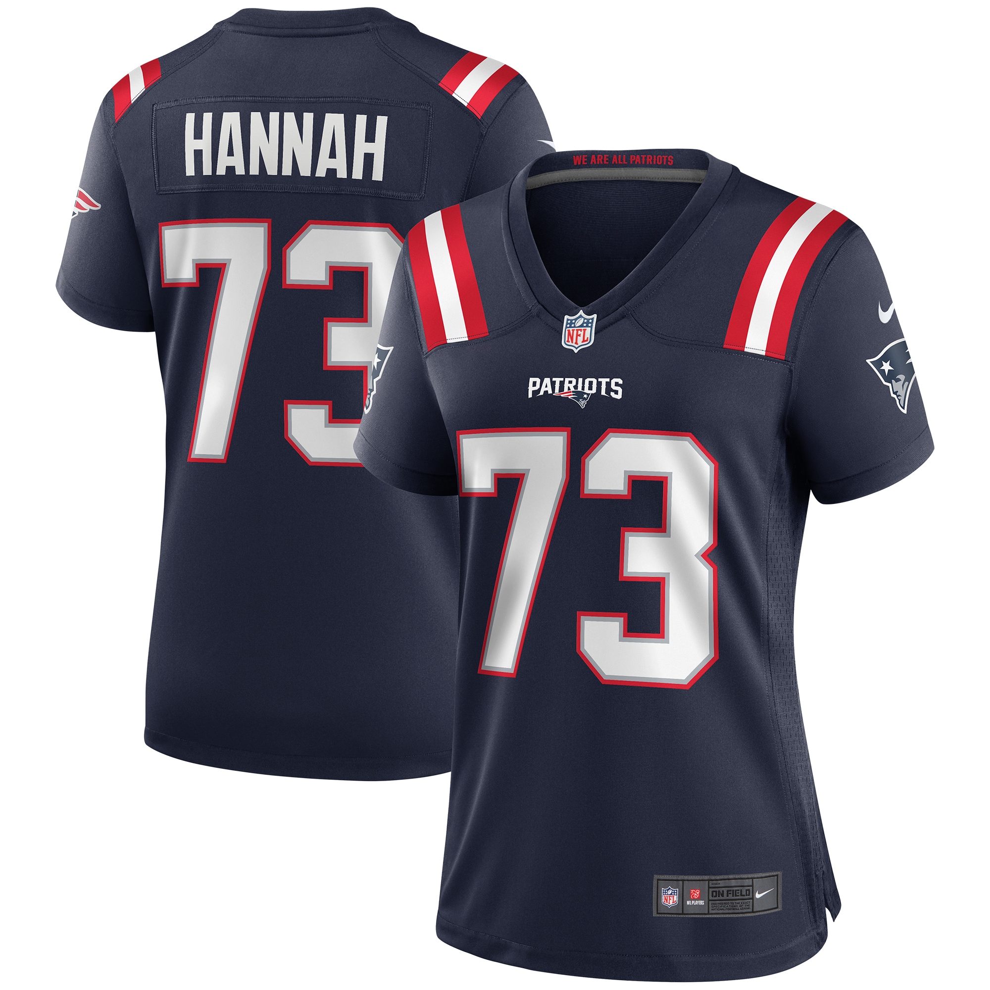 Women’s New England Patriots John Hannah Navy Game Retired Player Jersey