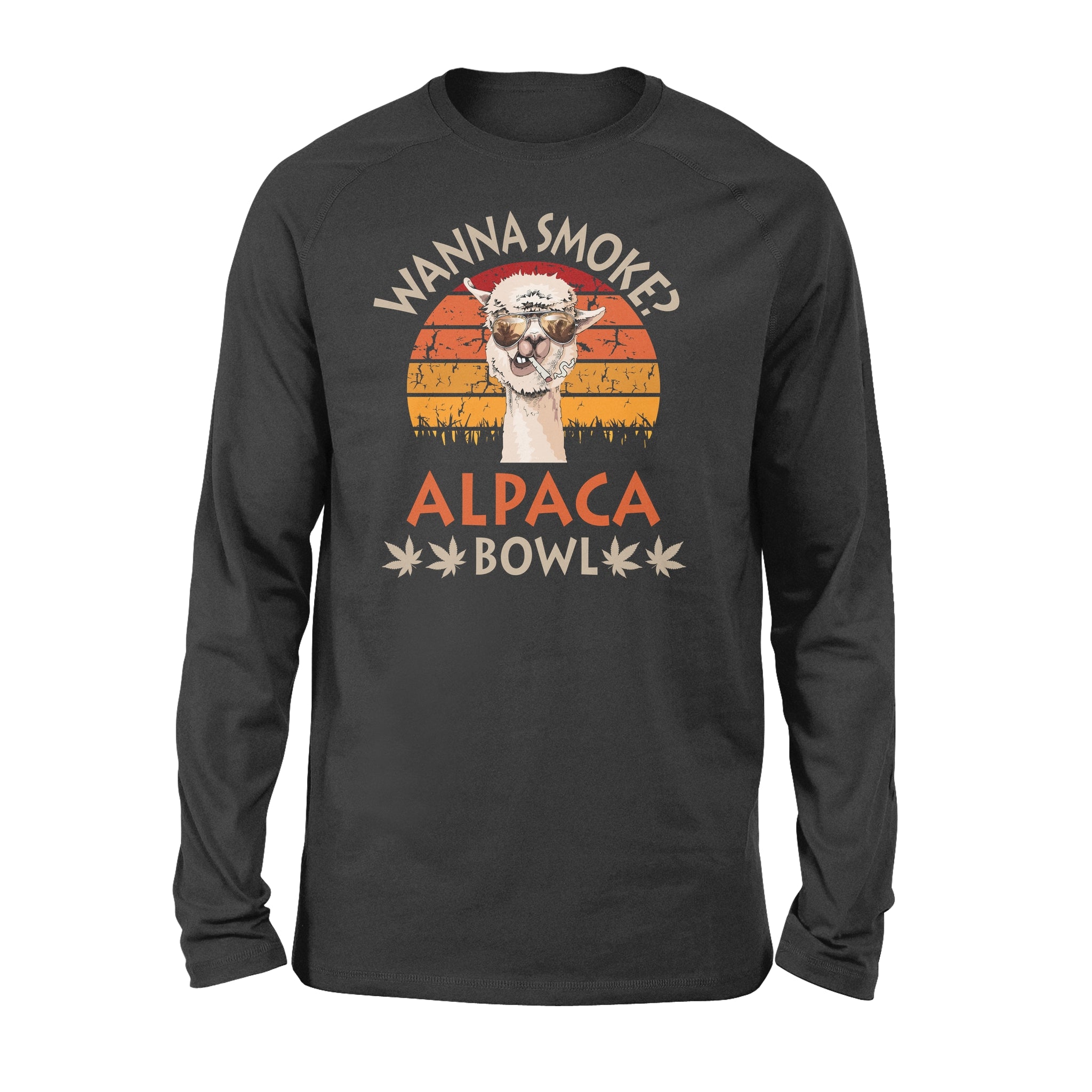 Wanna Smoke Alpaca Bowl Funny Llama Is Smoking – Premium Long Sleeve