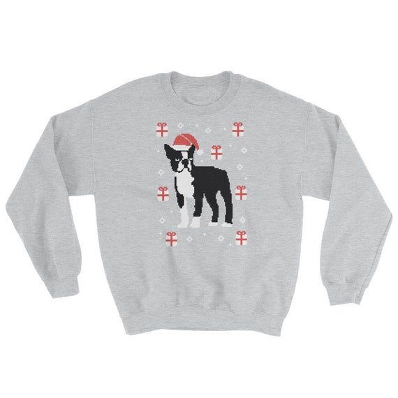 Boston Terrier Ugly Christmas Sweater Cute Christmas Gift for Dog Lovers Funny Boston Terrier Dog Sweaters for Women and Men