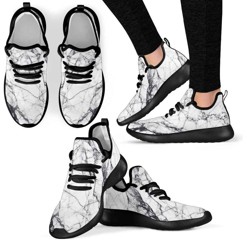 White Gray Scratch Marble Print Mesh Knit Shoes