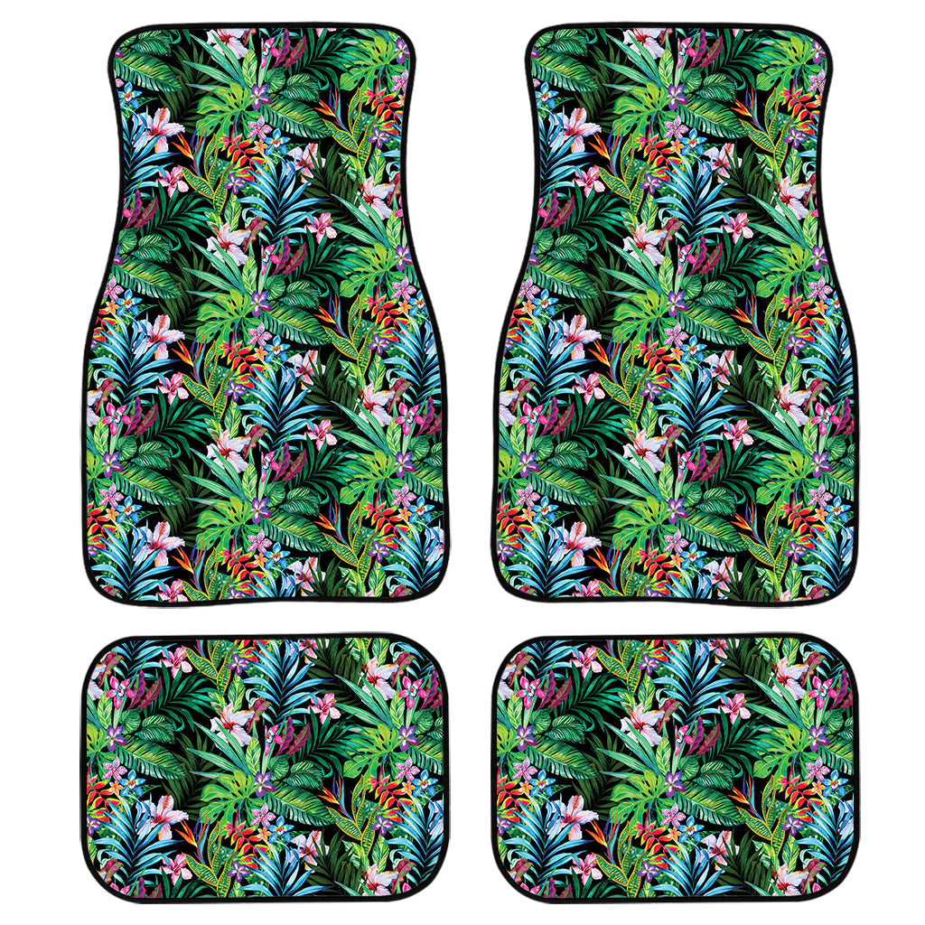 Tropical Palm And Hibiscus Print Front And Back Car Floor Mats, Front Car Mat