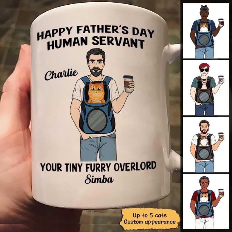 Happy Father‘S Day Human Servant Cat Dad Personalized Mug