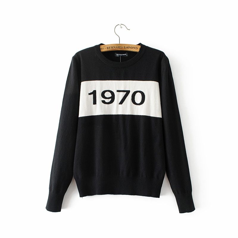 Women 1970 letter pullover Long Sleeve Sweater hot fashion star top Letter 1970 Knitting Tops alx