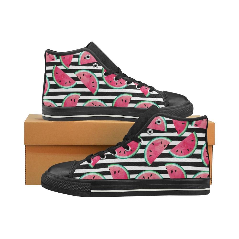 Watercolor paint textured watermelon pieces Women’s High Top Shoes Black