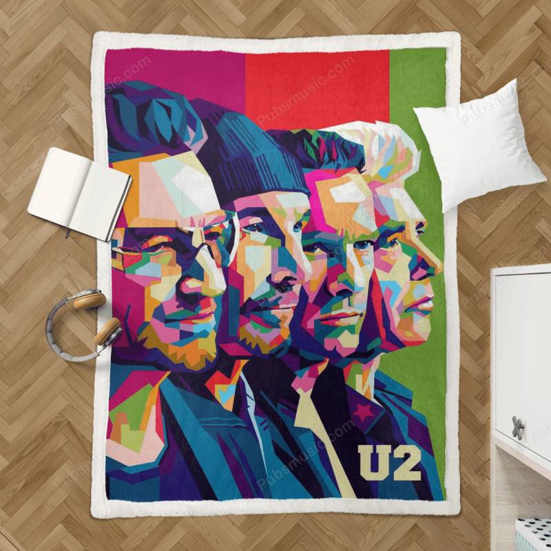 U2 Band Pop Art Portrait – Famous Legendary Music Sherpa Fleece Blanket