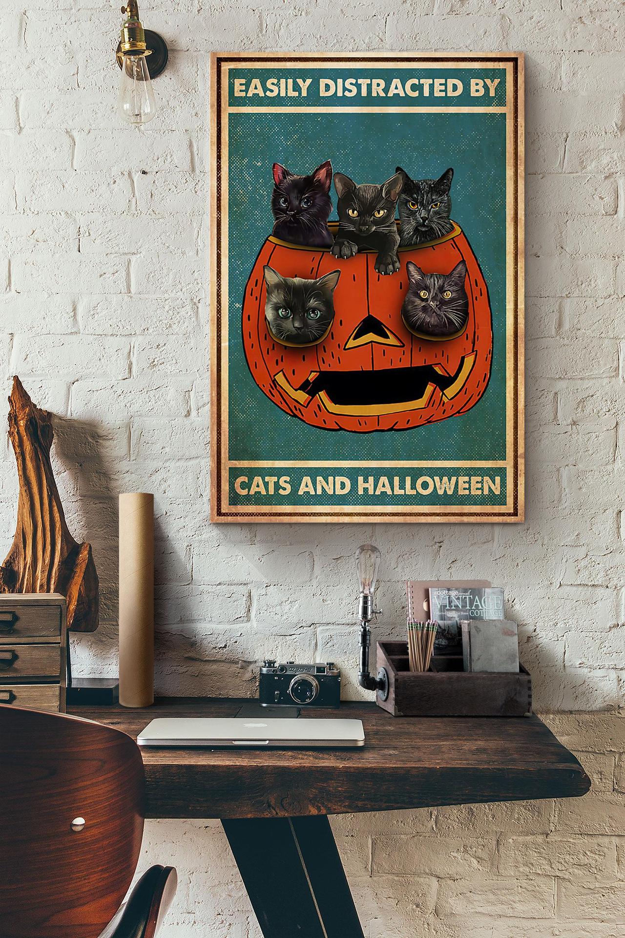 Easily Disracted By Cats And Halloween Pumpkin Canvas And Poster, Canvas Prints, My Poster Wall, Canvas Wall Art, Wall Decor Visual Art