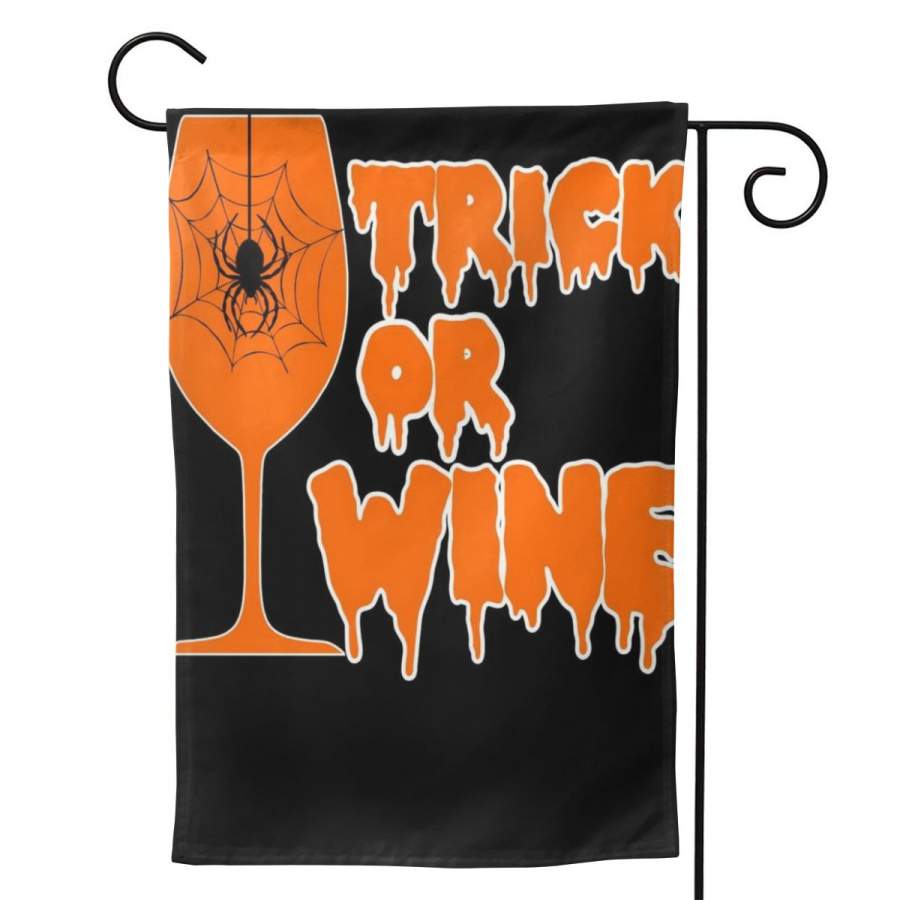 2 Pcs Garden Flag Trick Or Wine Halloween Spider Web Horizontal Poster 12.5″x18″ -Mothers Day, Birthday Gifts for Mom, Dad, Wife, Husband, Daughters, Grandma, Friends