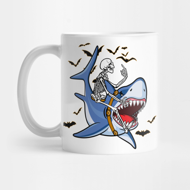 Skeleton Sits On A Shark Coffee White Mug, Coffee Mug, Gift Halloween, Happy Halloween