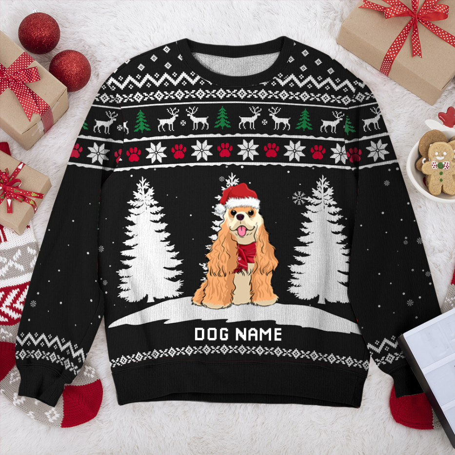 American Cocker Spaniel Winter Dog Personalized Sweater, Dog Ugly Christmas Sweater