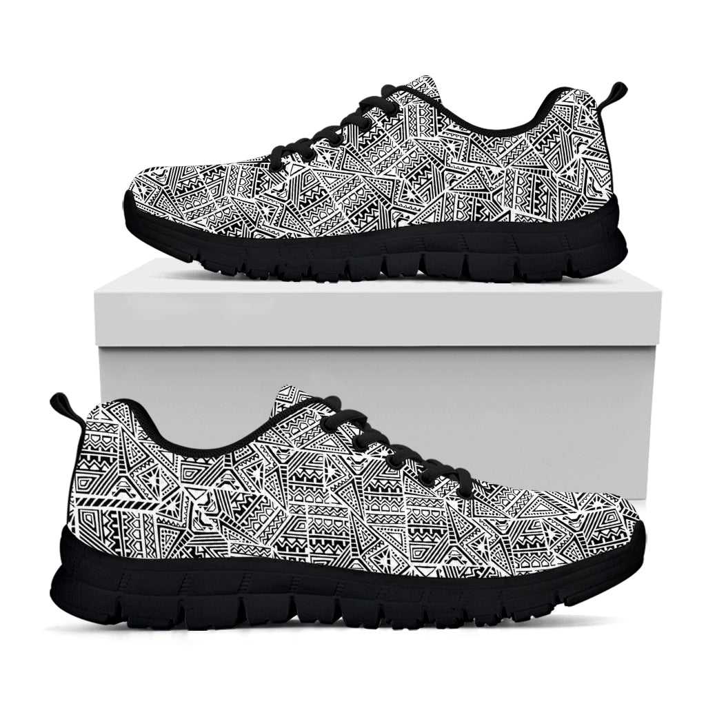 Ancient Aztec Tribal Pattern Print Black Sneakers