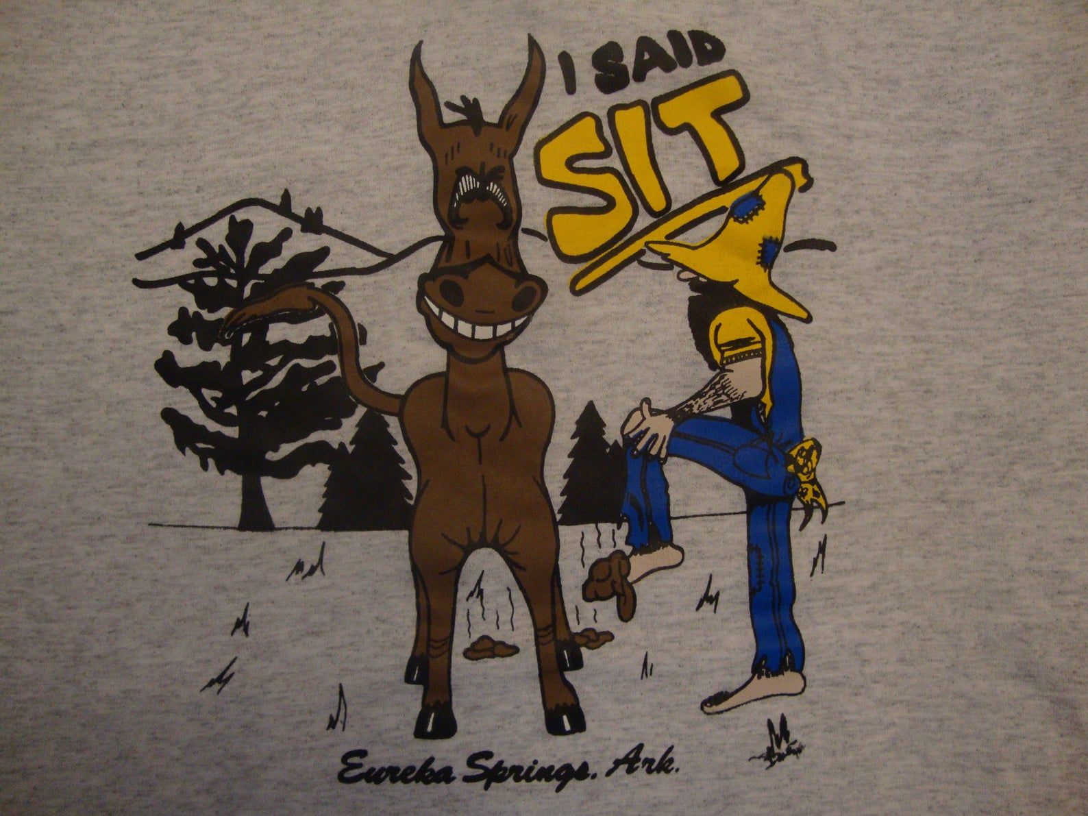 Vtg 90’s Eureka Springs Arkansas I Said Sit Funny Donkey Souvenir Gray T-Shirt