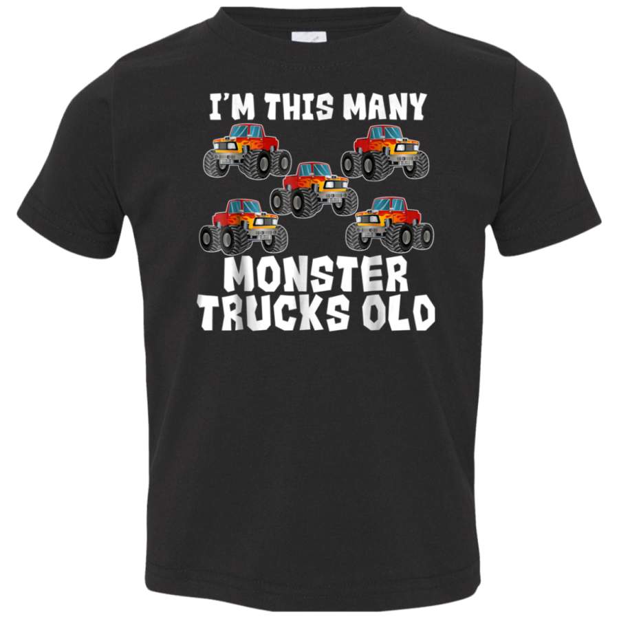 Monster Trucks For Boys 5th Birthday 5 Year Old Bday TShirt 3321 Rabbit Skins Toddler Jersey T-Shirt