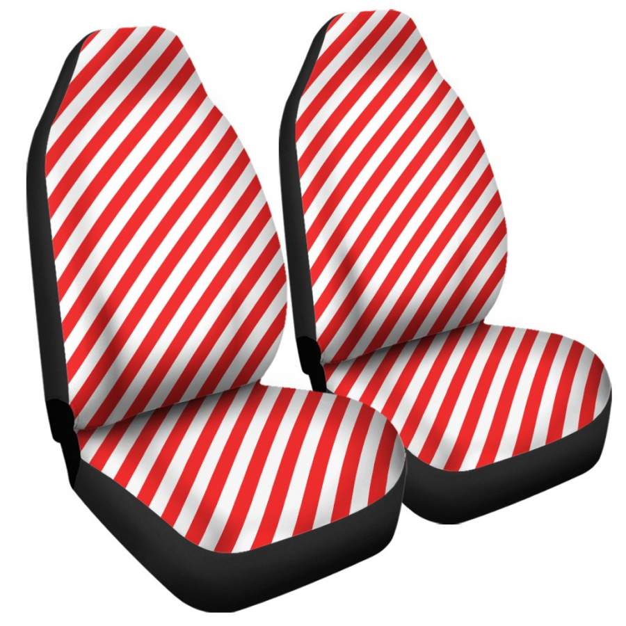 Red And White Candy Cane Striped Print Universal Fit Car Seat Covers