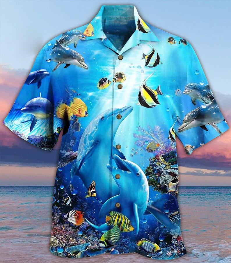 Dolphin Amazing Hawaiian Shirt, Hawaiian Short All Over Printed For Men Women- Dolphin Vintage Hawaii Beach Shirt Aloha Shirt