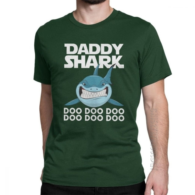 Daddy Shark Doo Doo Fathers Day Vintage T Shirt Men Gifts For Dad Male Tshirt Tops Summer Basic Tees 100% Cotton O Neck T-Shirt