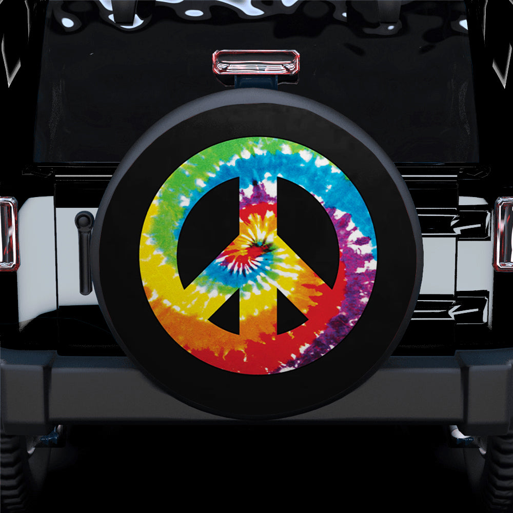 Peace Sign Tie Dye Hippie Love Jeep Car Spare Tire Cover Gift For Campers